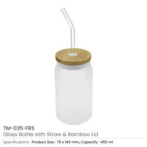 Glass Bottle with Straw and Bamboo Lid 455 ml Capacity — related custom branded product in UAE