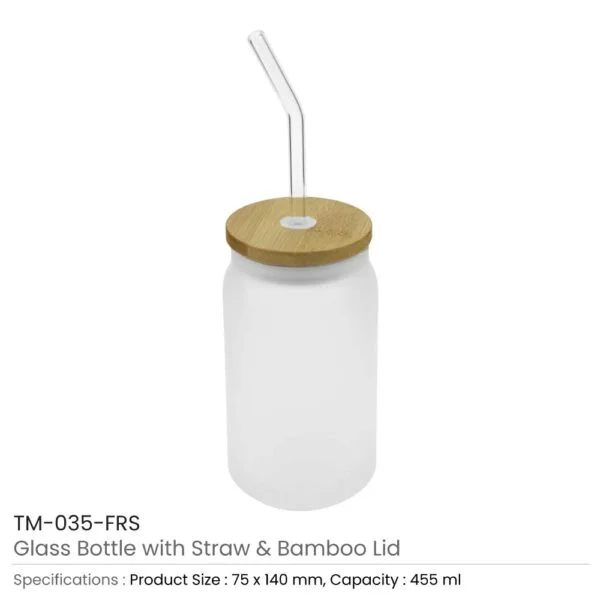 Glass Bottle with Straw and Bamboo Lid 455 ml Capacity — product photo 1