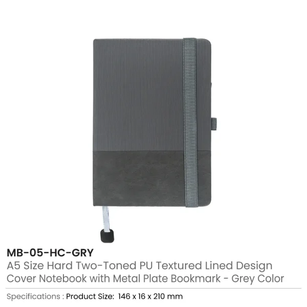 Hard Cover PU Notebooks in A5 Size with Metal Plate Bookmark — product photo 1