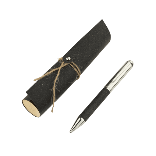 KORU - eco-neutral Metal Pen with Recycled Leather Barrel - Black — product photo 1
