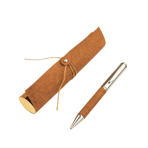 KORU - eco-neutral Metal Pen with Recycled Leather Barrel - Brown — product photo 1
