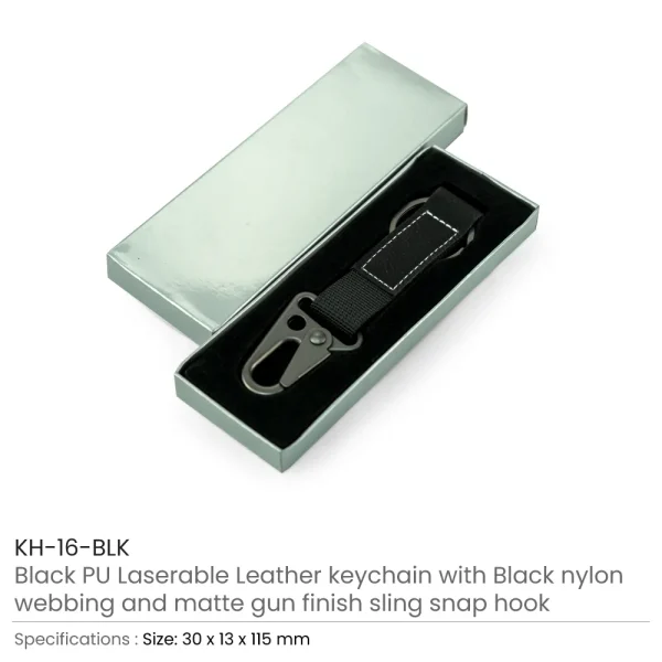 Laserable PU Leather Keychains with Sling Snap Hook — product photo 1