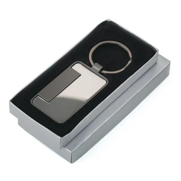 Metal Keychain Rectangle Gun Metal Matte Finish Plate — product photo 1