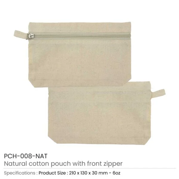 Natural Cotton Pouches with front Zipper Closure — product photo 1