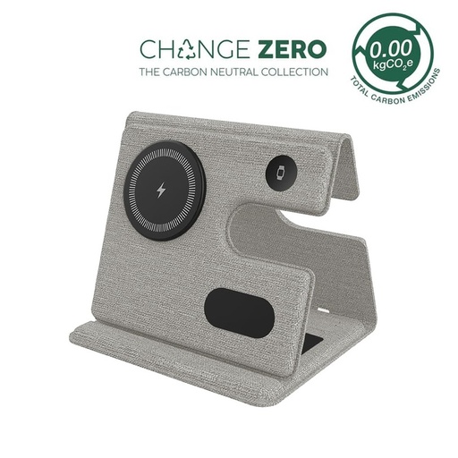 PLANA - CHANGE ZERO Recycled 3-in-1 Wireless Charger Station - Grey — product photo 1