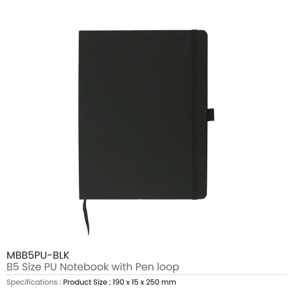 PU Notebooks B5 Size, Pen Loop, Ribbon Bookmark, Elastic Band — product photo 1