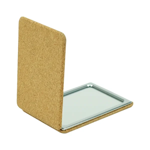 Rectangle Pocket Mirror, Double-Sided Foldable with Cork Finish Cover — product photo 1