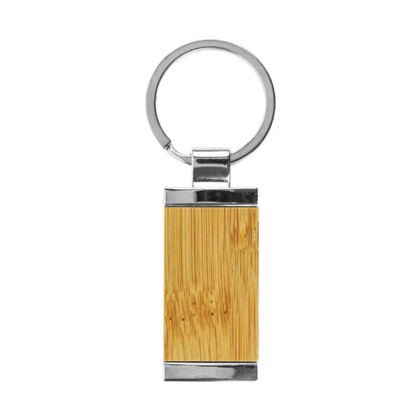 Rectangular Bamboo and Metal Keychains 32mm — product photo 1