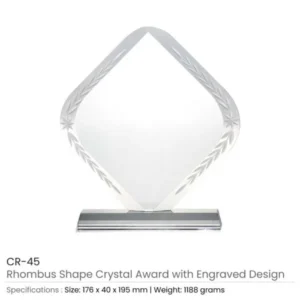 Rhombus Shaped Crystal Awards with Engraved Design & Box — related custom branded product in UAE