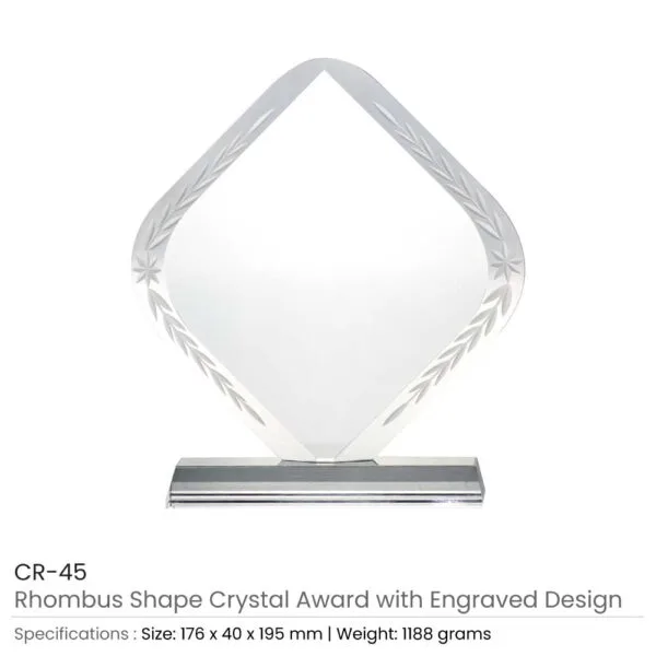 Rhombus Shaped Crystal Awards with Engraved Design & Box — product photo 1