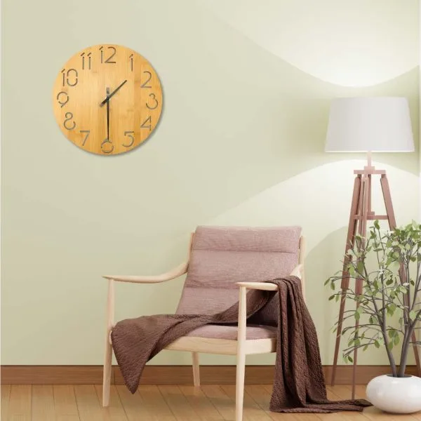 Round Bamboo Wall Clock, 28 cm Dia, Type Analog — product photo 1