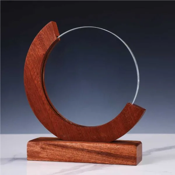 Round Moon Crystal Awards with Wooden Base — product photo 1