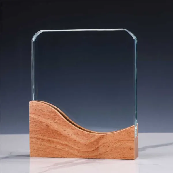 Square Crystal Awards with Wooden Base — product photo 1