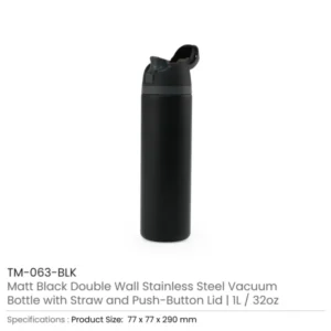 SS Bottles with Straw & Push Button Lid – Double-Wall Vacuum, 1Liter — related custom branded product in UAE