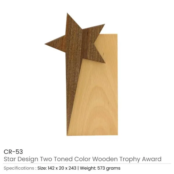 Star Design Wooden Trophy Award with Gift Box — product photo 1