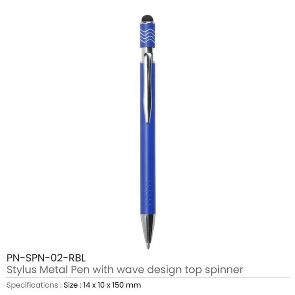 Stylus Metal Pens with Wave Design Top Spinner (Blue Ink) — product photo 1
