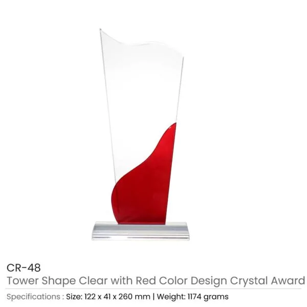 Tower Shaped Crystal Awards, Clear & Red Design with Box — product photo 1