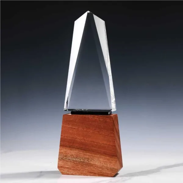 Tower Shaped Crystal Awards with Wooden Base — product photo 1