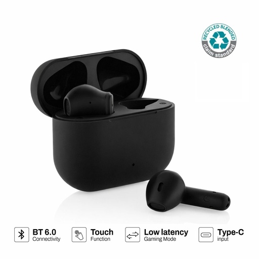 TUNEVO RCS recycled plastic wireless earbuds - Black — product photo 1