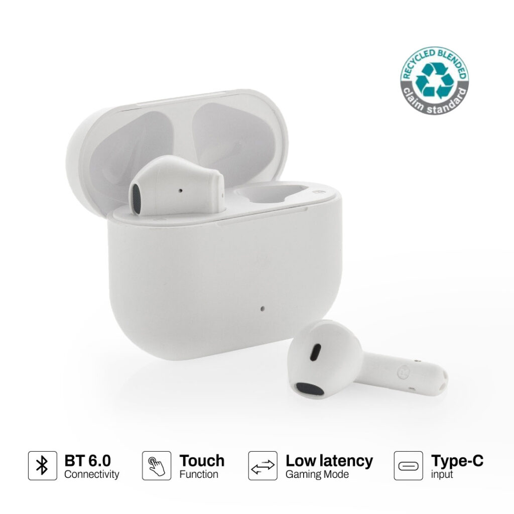 TUNEVO RCS recycled plastic wireless earbuds - White — product photo 1