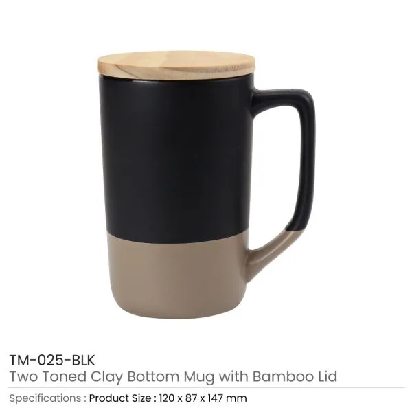 Two-toned Ceramic Mugs with Clay Bottom, Bamboo Lid — product photo 1