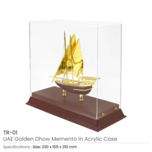 UAE Golden Dhow Memento in Wooden Base & Acrylic Case — related custom branded product in UAE