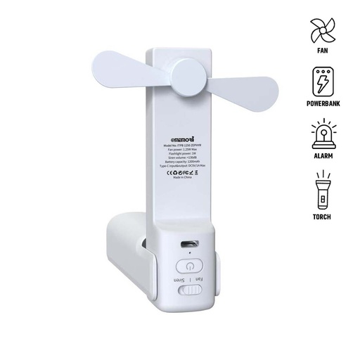 ZEPHYR - @memorii 4-in-1 Fan Powerbank, Safety Alarm & Torch - White — product photo 1