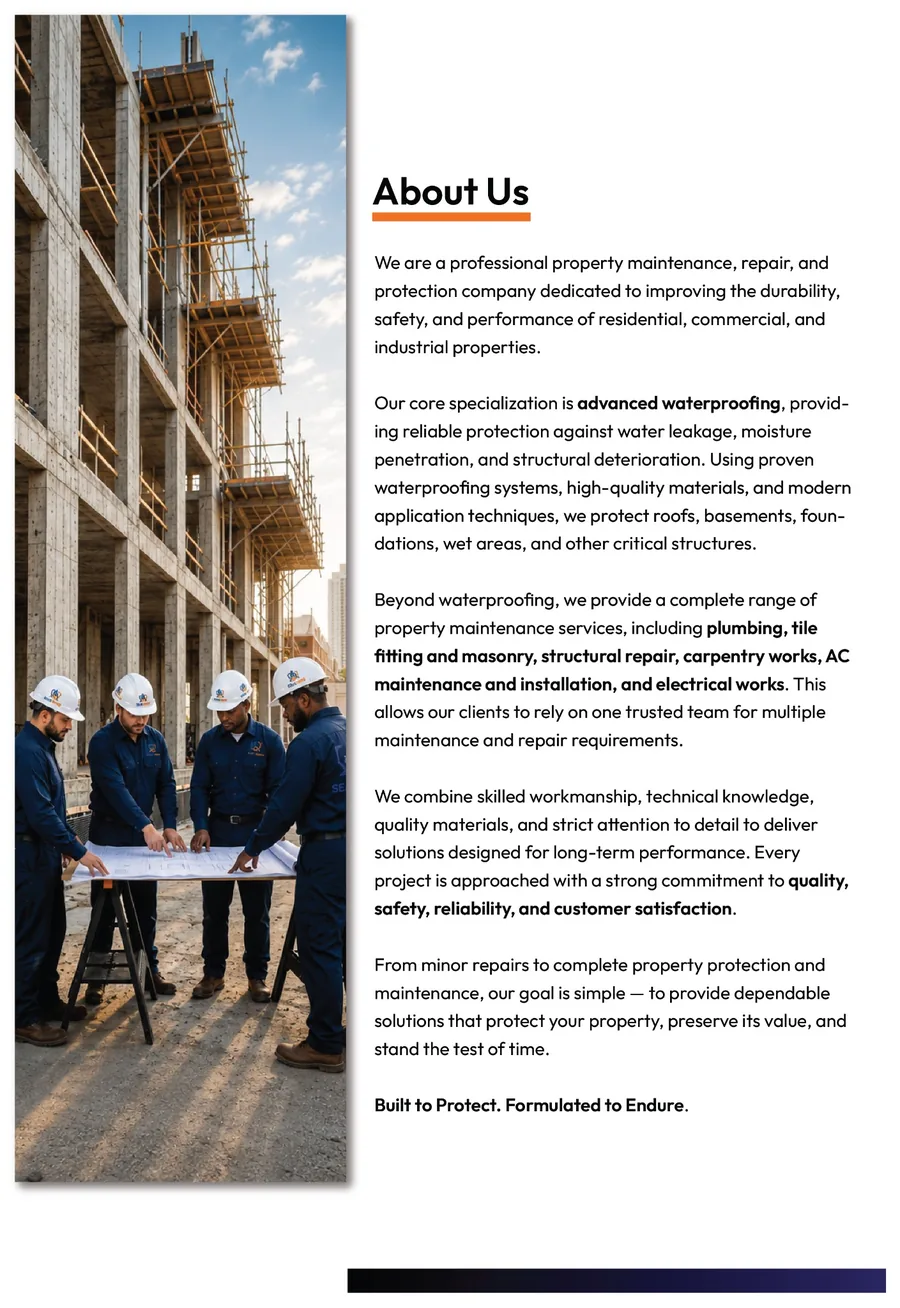 Sealmax branded waterproofing presentation page created for the company profile