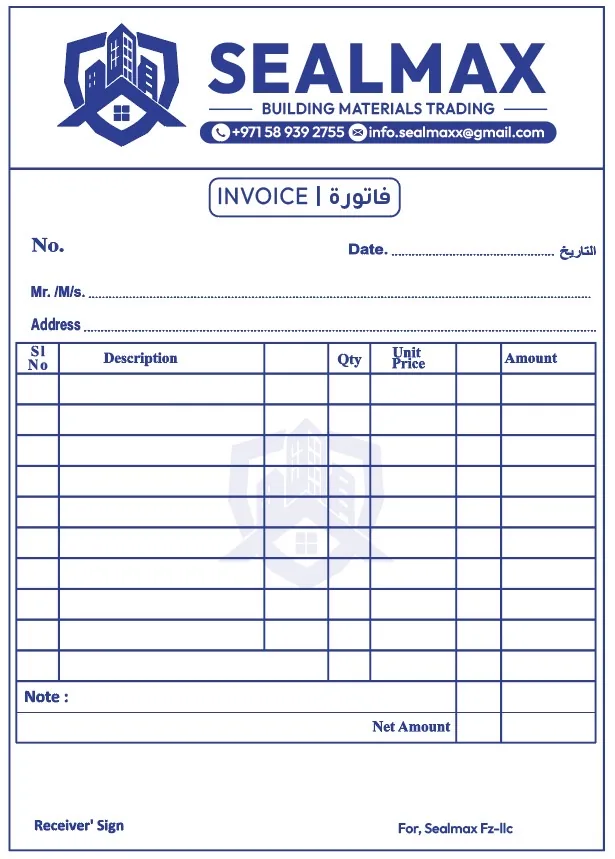 Sealmax branded invoice book layout designed by Blue Oasis Gifts
