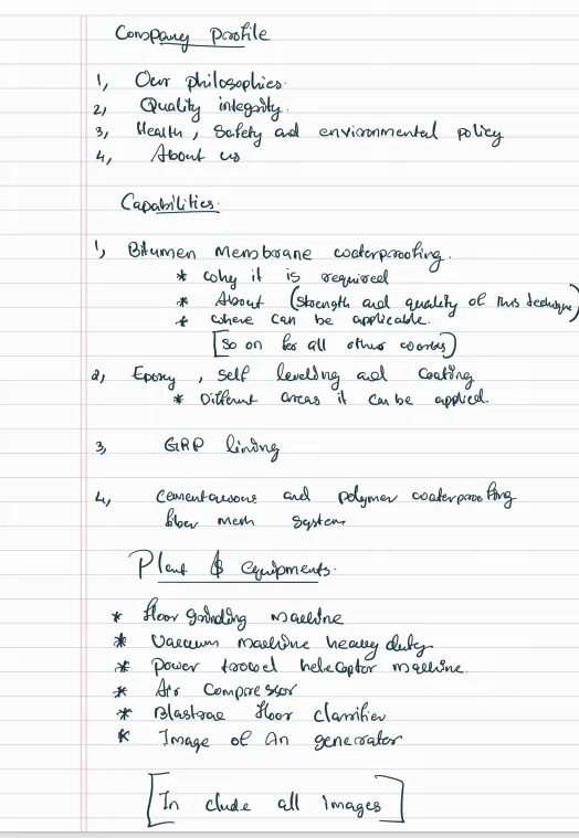 Original handwritten Sealmax company profile brief supplied to Blue Oasis Gifts in Sharjah, UAE
