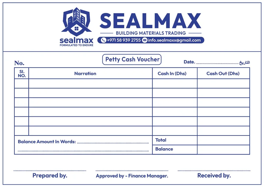 Sealmax petty cash voucher layout designed by Blue Oasis Gifts